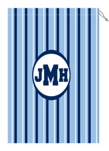 Monogrammed Light Blue & Navy Striped Laundry Bag