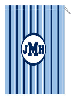 Monogrammed Light Blue & Navy Striped Laundry Bag