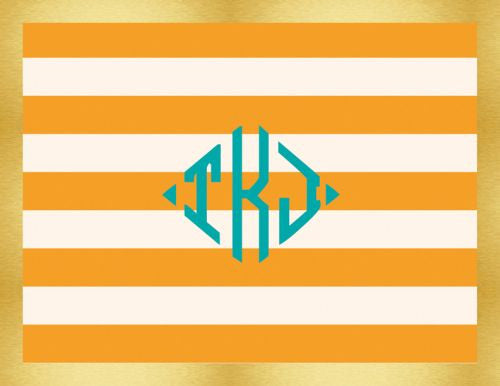 Monogramed Classic Stripe Clementine Folded Note 