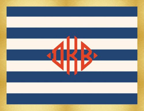 Monogramed Classic Stripe Navy Folded Note 