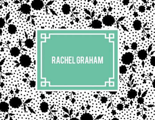 Monogramed Mod Floral Black Folded Note 