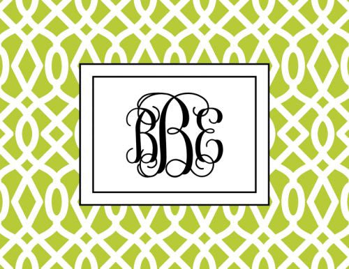 Monogramed Patio Trellis Lime Folded Note 