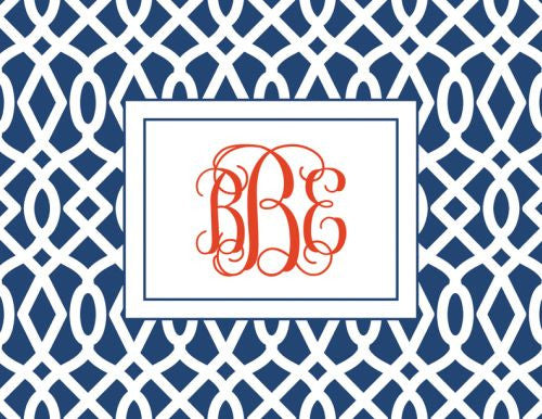 Monogramed Patio Trellis Navy Folded Note 