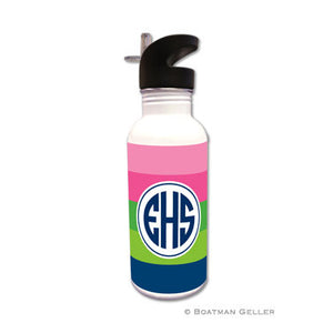 Bold Stripe Pink, Green, & Navy Water Bottle