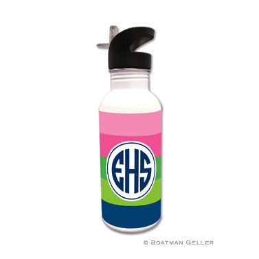 Bold Stripe Pink, Green, & Navy Water Bottle