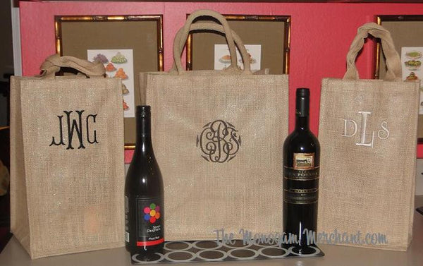 Monogrammed Jute Wine Bags