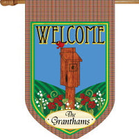 Monogrammed Birdhouse House Flag