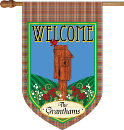 Monogrammed Birdhouse House Flag
