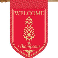 Monogrammed Pineapple Red House Flag