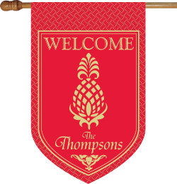 Monogrammed Pineapple Red House Flag