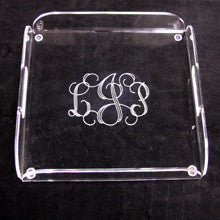 Monogrammed Acrylic Square Tray with Handles