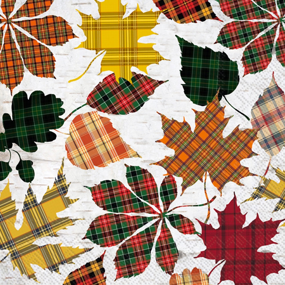 Plaid Fall Leaves Cocktail Napkins
