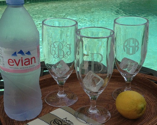 Monogrammed Acrylic Footed Water Glass or Pilsners