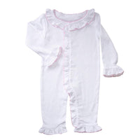 Monogrammed Ruffle Onesie w/Pink Trim
