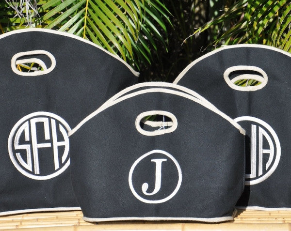 Monogrammed Black & Khaki Bar Harbor Tote