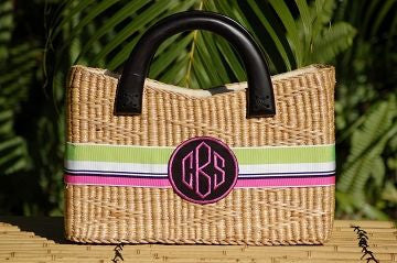 Monogrammed Medium Straw Purse