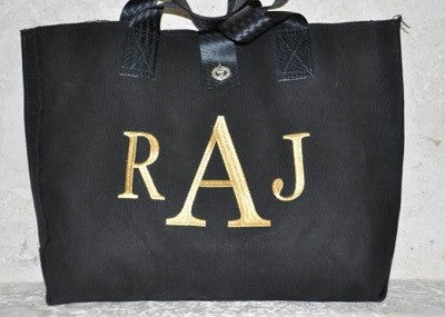 Monogrammed Black Canvas Bag