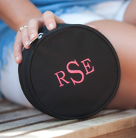 Monogrammed Round Jewelry Case
