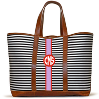 Monogrammed St Charles Yacht Tote- Black Horizontal Stripe