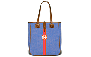 Monogrammed Nantucket Tote- French Blue Chambray