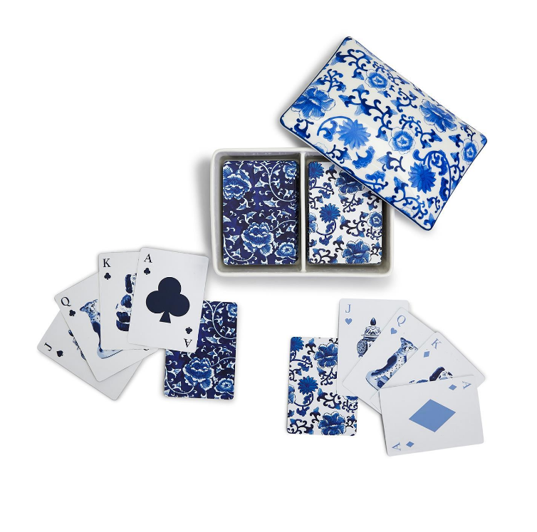 Chinoiserie Double Deck Playing Cards in Ceramic Box