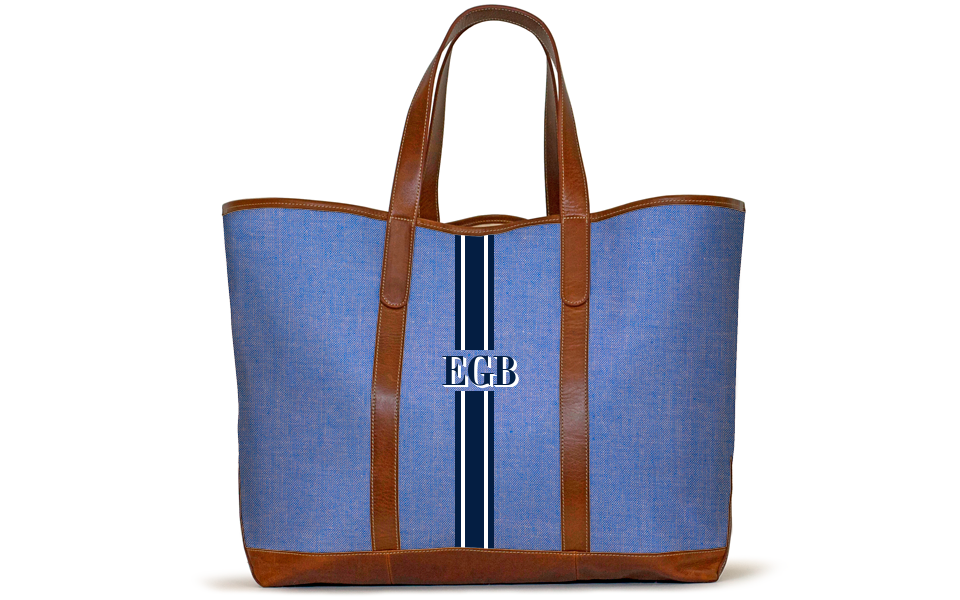 Monogrammed St Charles Yacht Tote- French Blue Chambray