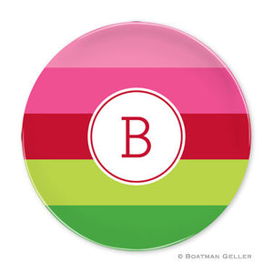 Bold Stripe Pink and Green Melamine Plate