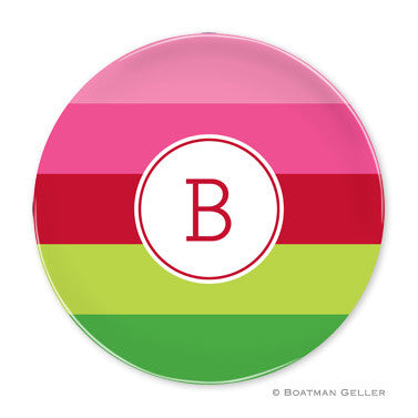 Bold Stripe Pink and Green Melamine Plate