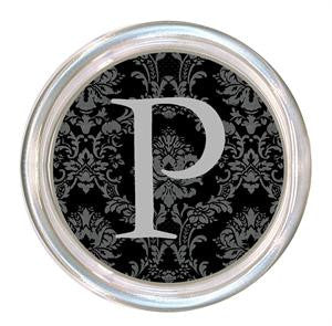 Monogrammed Black and Gray Damask Coaster