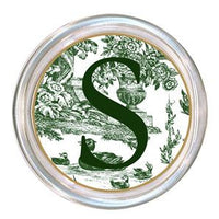 Monogrammed Hunter Green Toile Coaster