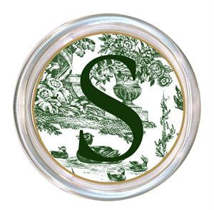 Monogrammed Hunter Green Toile Coaster