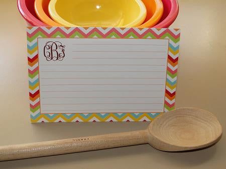Monogrammed Bright Chevron Recipe Cards