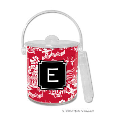 Chinoiserie Red Lucite Ice Bucket