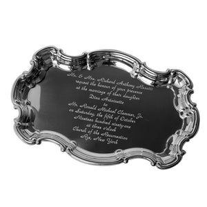 Engraved Pewter Wedding Invitation Chippendale Tray