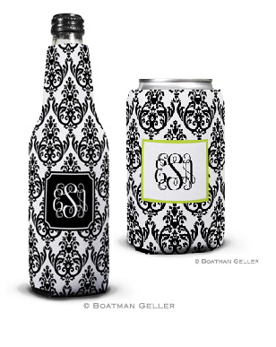 Madison Damask White with Black Koozies
