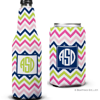 Chevron Pink, Navy, & Lime Koozies