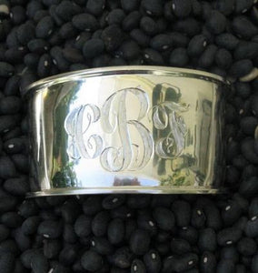 Silver Hand Engraved Monogram Cuff Ring