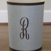 Monogrammed Pale Blue Linen Waste Basket