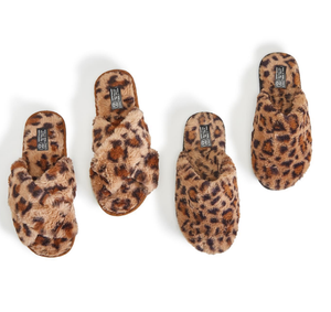Plush Faux Fur Leopard Print Slippers