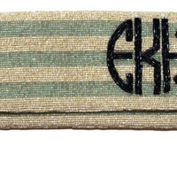 Monogrammed Striped Beaded Clutch