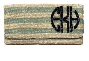 Monogrammed Striped Beaded Clutch
