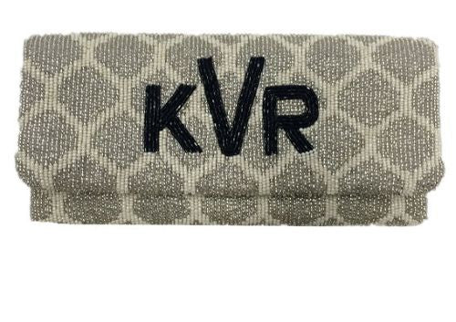 Fold over Times New Roman Monogram Beaded Trellis Clutch