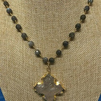 Moon Gemstone Necklace with French Cross