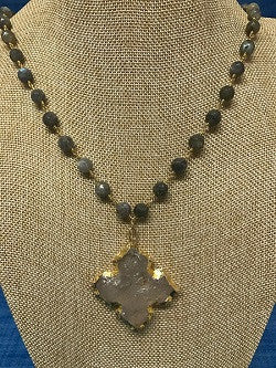 Moon Gemstone Necklace with French Cross