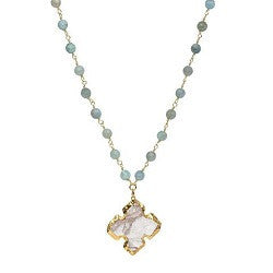 Aqua Gemstone Necklace with French Cross