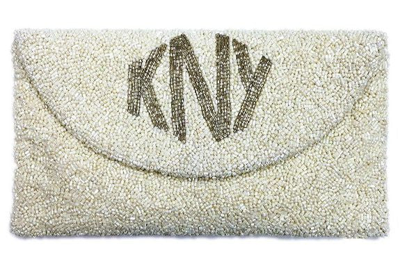 Beaded Envelope Clutch with Diamond Monogram