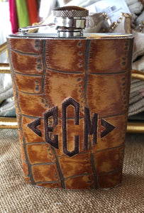 Monogrammed Gator Flask