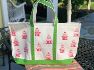 Pink Pagoda Green Strap Classic Tote