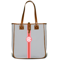 Monogrammed Nantucket Tote- Grey Bengal Stripe