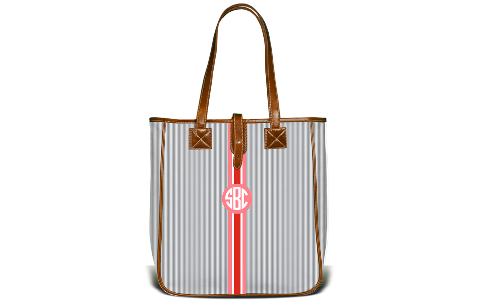 Monogrammed Nantucket Tote- Grey Bengal Stripe